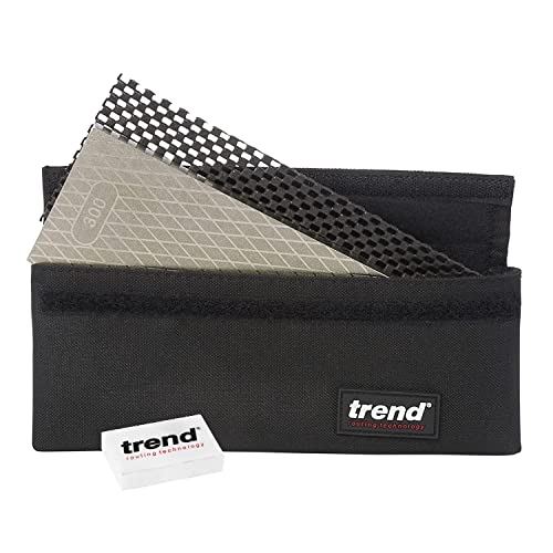 Trend Diamond Sharpening Stone Kit, 8 x 3 Inch Double Sided (300/1000 Grit) Bench Stone with Pouch, Cleaning Block & Non-Slip Mat, DWS/CP8/FC