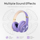 DOQAUS Bluetooth Headphones Over Ear, 52 Hours Playtime Wireless Headphones with 3 EQ Modes, Noise Isolating HiFi Stereo Headphones with Deep Bass, Microphone, Soft Earpads for Cellphone/PC (Purple)