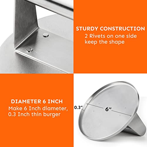 HULISEN Stainless Steel Smashed Burger Press, 6 Inch Round Burger Smasher, Griddle Hamburger Press, Non Stick Grill Press for BBQ Flat Top Griddle Cooking, Griddle Accessories Kit, Gift Package