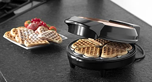 Bestron Waffle Maker for Classic Heart Waffles, Waffle Maker with Non-Stick Coating for Heart Shaped Waffles, 700 Watt, Copper