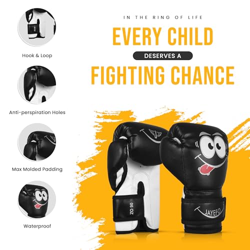 Jayefo Boxing Gloves for Kids & Children - Youth Boxing Gloves for Boxing, Kick Boxing, Muay Thai and MMA - Beginners Heavy Bag Gloves for Heavy Boxing Punching Bag - 4 Oz - Black