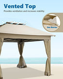 Quictent 10’x10’ Pop up Gazebo Tent with Mosquito Netting, Vented Top Outdoor Instant Screened Gazebo Tent Canopy Shelter, Khaki