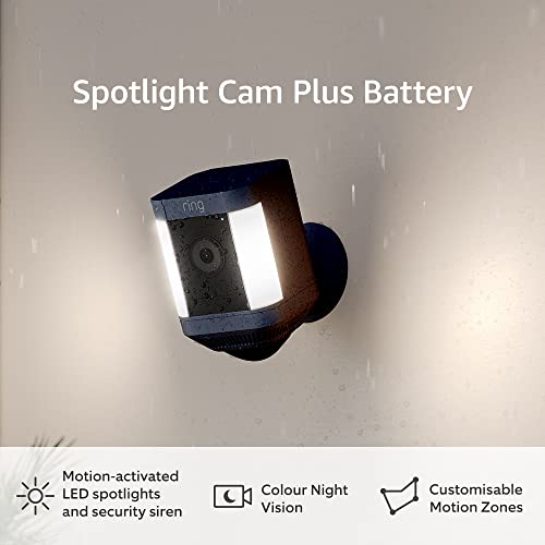 Introducing Ring Spotlight Cam Plus Battery by Amazon | 1080p HD Video, Two-Way Talk, Colour Night Vision, LED Spotlights, Siren, DIY installation