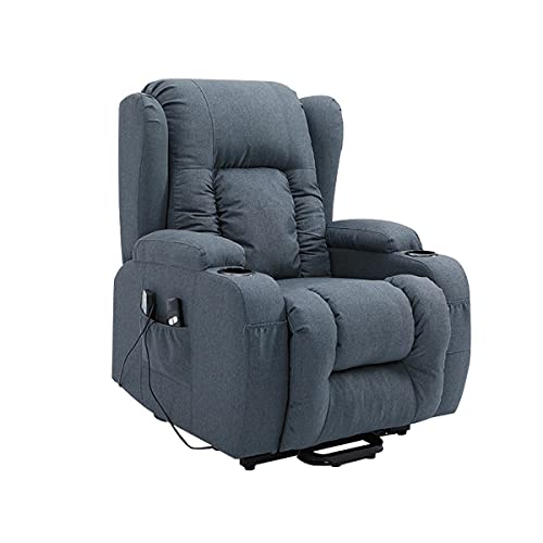 Electric Massage Chair Armchair Recliner Lift Motor Armchair 8 Point Heating Linen Fabric Sofa Blue