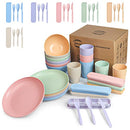 Zelova Wheat Straw Dinnerware Sets for 6- Unbreakable Plastic Dishes Set 42 PCS, Reusable Plates and Bowls Sets, Lightweight, Microwave & Dishwasher Safe - Perfect for Camping, Picnic, Campervan