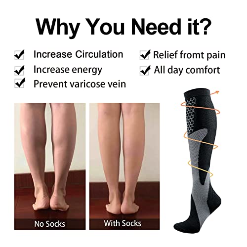 YUEDGE Compression Socks Men & Women,Circulation 15-20 mmHg,Best Support For Running Cycling Hiking Travel Nursing Medical, 3 Pairs Black