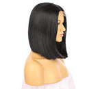 Black Synthetic Hair Lace Wig,14 Inch Bob Style 150% Hair Density Hand Made Women Wig