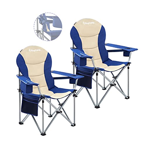 KingCamp 2 Pcs Adjustable Lumbar Support Camping Chairs with Cooler Bag, Folding Camping Chair for Adults with Adjust Armrest, Camp Chair Cup Holder Side and Head Pocket for Picnic Fishing,Max 353lbs