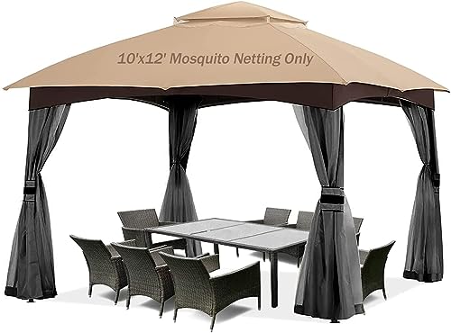 EasyLee Gazebo Universal Replacement Mosquito Netting 10x12, 4-Panel Screen Walls for Outdoor Patio with Zipper, Mosquito Net for Tent Only (Black)