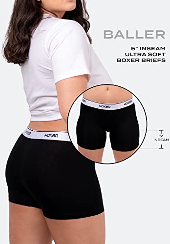 Woxer Womens Boxer Briefs Underwear, Baller 5” Boyshorts Panties Soft Anti-Chafing, No Roll Inseam, 3pk - Best Sellers, Large
