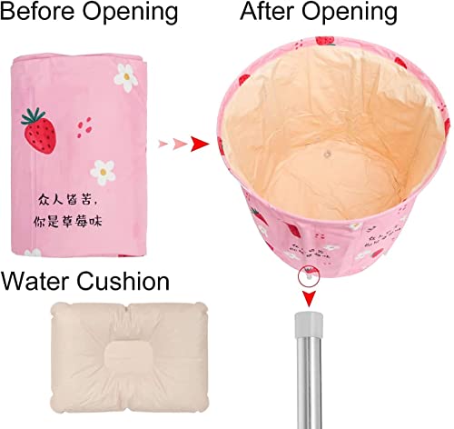 Portable Bathtub, 70x70cm Soaking Bath Tub for Shower Stall, Foldable Bathtub with Thermal Foam, Freestanding & Soaking Spa Bath Tub with Water-Filled Cushion for Relaxation (Pink)