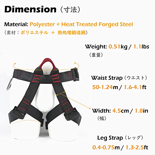 TRIWONDER Climbing Harnesses Protect Waist Safety Harness Wider Half Body Harness for Rock Climbing Tree Climbing Fire Rescue Expanding Training Rappelling Mountaineering (Black)