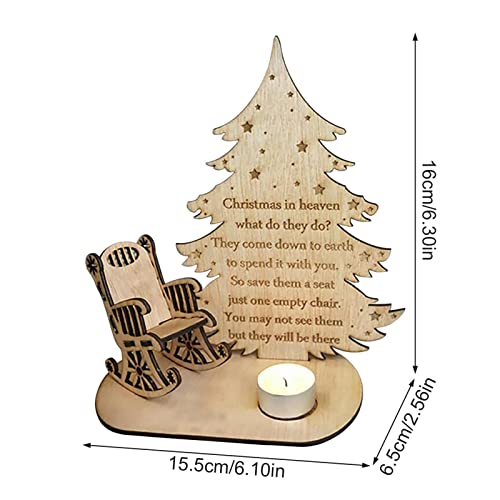 Christmas Remembrance Candle Ornament,Rocking Chair Christmas Angel Poem Desktop Wooden Christmas Memorial Ornament,Wooden Candlestick Decoration Christmas Tree Candle Holder For Home Party (Tree Chair)