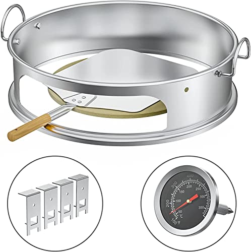 onlyfire BRK-6023 Pizza Oven Conversion Kit for 57 CM/ 22.5” Kettle Grills and Smoker, stainless steel ring with thermometer, pizza stone, aluminum pizza peel