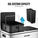 Maxkon 60L Foot Pedal Bin Stainless Steel Rubbish Bin Dual Compartment Recycle Bin Kitchen Dustbin Trash Bin Sliver