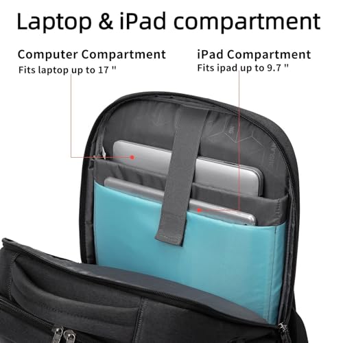 DUSLANG 17 Inch Laptop Backpack for Travel Water Resistant College Backpack for Men Laptop Bag with USB Charging Port, Black, 17Inch, Compact