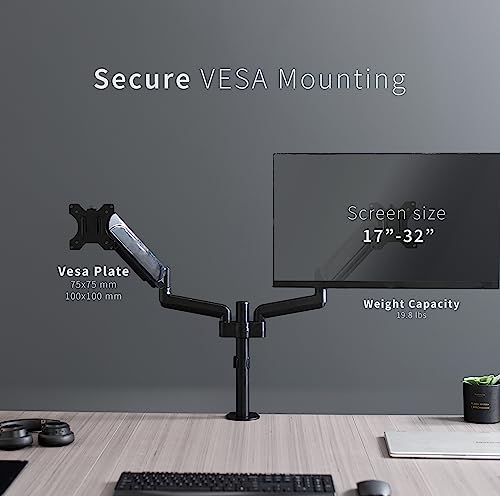 VIVO Dual Arm Computer Monitor Desk Mount with Pneumatic Height Adjustment, Full Articulation, Vesa Stand with C-Clamp and Grommet, Holds 2 Screens Up to 32 Inches (Stand-V002K)