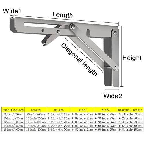 2 PCS(A Pair) Folding Shelf BracketsHeavy Duty Stainless Steel Collapsible Bracket Wall Mounted DIY Foldable Brackets for Table Desk Workbench (14 Inch/35cm)