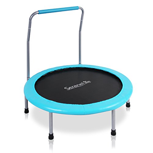 SereneLife Portable & Foldable Trampoline - 40" in-Home Mini Rebounder with Adjustable Handrail, Fitness Body Exercise, Springfree Safe for Kids - SLELT403