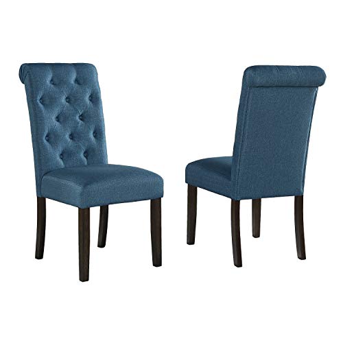 Roundhill Furniture Aneta Solid Wood Tufted Parsons Dining Chairs, Set of 2, Blue