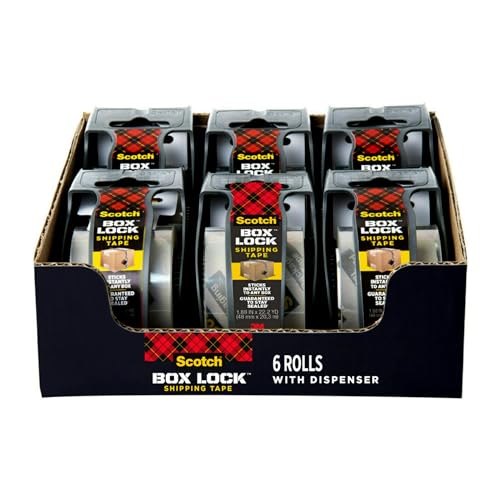 Scotch Box Lock Packaging Tape, 6 Rolls with Dispenser, 1.88 in x 800 in, Extreme Grip, Sticks Instantly to Any Box