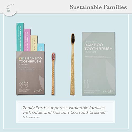 Zenify Earth Bamboo Kids Toothbrush (Set of 4) - Soft BPA Free Brushes - Biodegradable Childrens Toothbrushes - Australian Owned