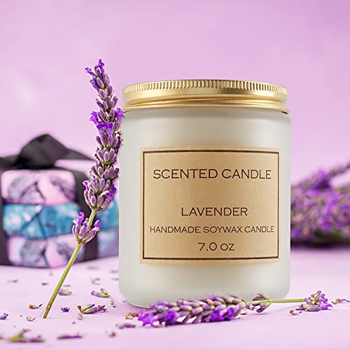 TOJUNE Scented Candles Frosted Glass Jar 100% Natural Soy Wax Aroma for Relaxation Stress Relief, Continuous Clean Burning 50 Hours, Home Decor Aromatherapy Gifts, 200 g/7 oz (Lavender & Lemon)