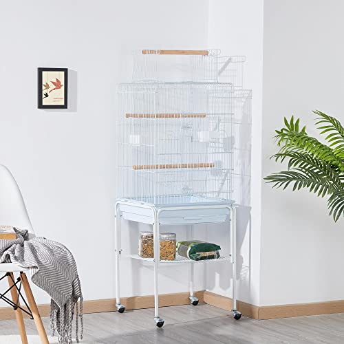 Yaheetech Play Open Top Parrot Bird Cages for Sun Parakeet Cockatiel Green Cheek Conure Lovebird w/Detachable Rolling Stand, White