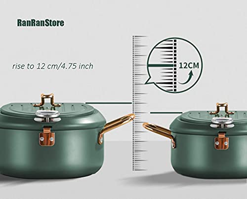 Cyrder Japanese Tempura Deep Fryer Pot with Fahrenheit Thermometer Gauge and Lid, 8" with Non Stick, Mini Deep Fryer for Home with Oil Filtration, Easy Clean Perfect for Couples Green