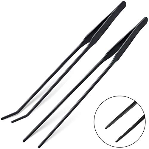 Aquarium Aquascape Tools Kits, 4 in 1 Anti-Rust Aquatic Plant Aquascaping Tool Stainless Steel Black Tweezers Scissors Spatula for Aquarium Tank Clean Aquascape Tools Sets (Black)