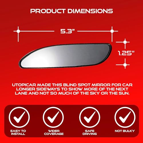 Blind Spot Mirrors. long design Car Mirror for blind side by Utopicar for traffic safety. Door mirrors for great rear view! [stick-on] (2 pack)