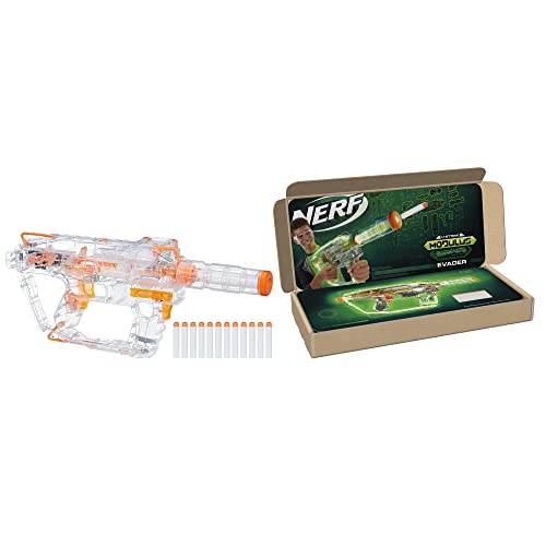 NERF Modulus Ghost Ops Evader Motorized Blaster - Light-Up See-Through Blaster and Barrel Extension, Includes 12 Official Nerf Elite Darts (Amazon Exclusive), Multicolored