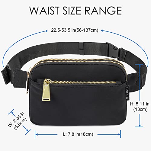 ZORFIN Fanny Pack for Men&Women Nylon Wasit Pack Bag Hip Bum Bag with 3 Zipper Pockets for Outdoors Workout Traveling Casual Running Hiking Cycling