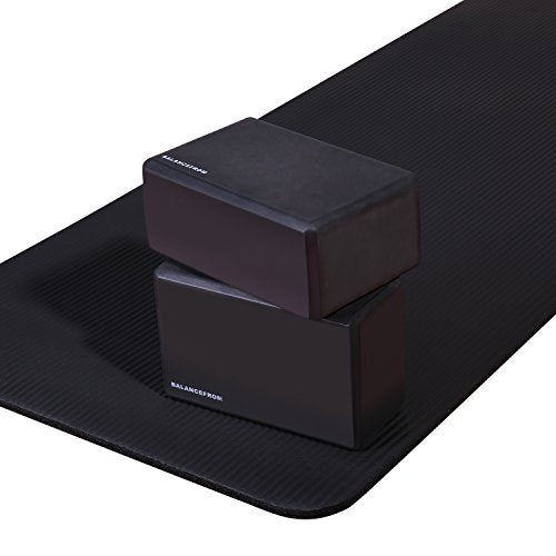 BalanceFrom Set of 2 High Density Yoga Blocks, 9"x6"x4" Each, Pair (Black)