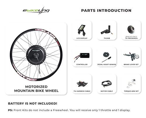 EBIKELING Waterproof Ebike Conversion Kit for Electric Bike 26" Front or Rear Wheel Electric Bicycle Hub Motor Kit, 1200W, Rear/LCD/Thumb