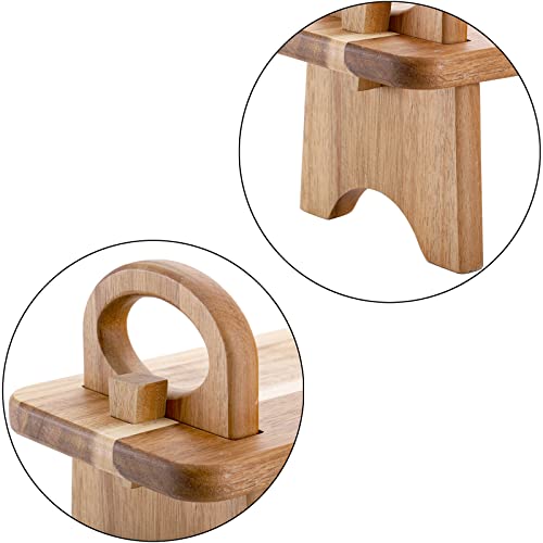 ZENFUN Acacia Wooden Board on Stand, Detachable Raised Serving Tray Cheese Platter Countertop Shelf Organizer for Charcuterie, Home Decor, Outdoor Picnic, Double-Handle, 16.5 x 5.5 x 6.7 inches