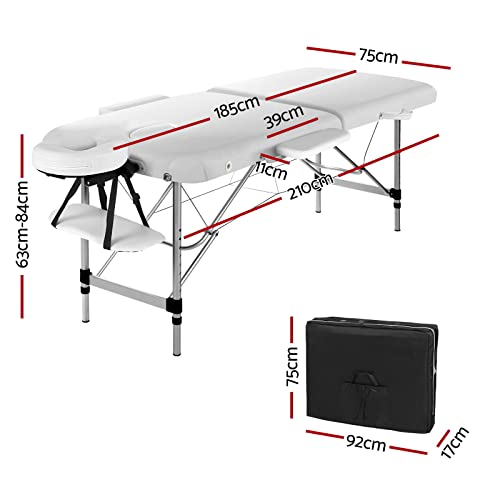 Zenses Massage Table 75cm Portable 2 Fold Aluminium Beauty Bed White