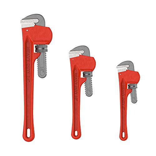 Plumbers Pipe Wrench, 3 Piece 14-Inch, 10-Inch, 8-Inch Set – Home Improvement Hand Wrenches with Adjustable Jaws and Storage Pouch by Stalwart
