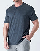 3 Pack: Mens Polo Shirts, Business Casual Golf Henley Work Shirts for Men, Collarless Short Sleeve Stylish Athletic Tshirts, Heather Gray/Navy/Black, 5X-Large