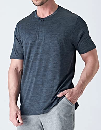 3 Pack: Mens Polo Shirts, Business Casual Golf Henley Work Shirts for Men, Collarless Short Sleeve Stylish Athletic Tshirts, Heather Gray/Navy/Black, 5X-Large