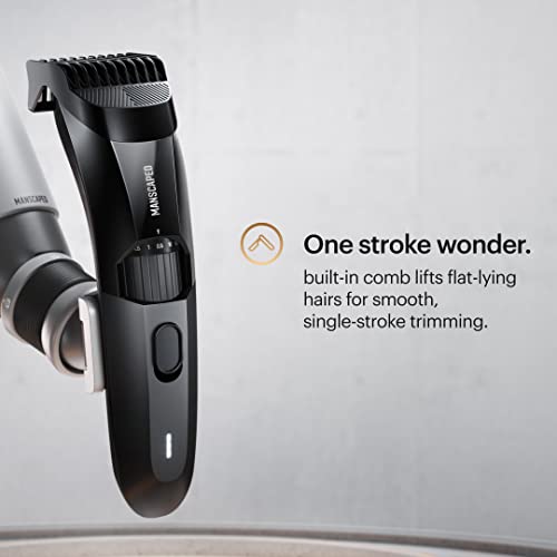 MANSCAPED™ The Beard Hedger™ Premium Men's Beard Trimmer, 20 Length Adjustable Blade Wheel, Stainless Steel T-Blade for Precision Facial Hair Trimming, Cordless Waterproof Wet/Dry Clipper
