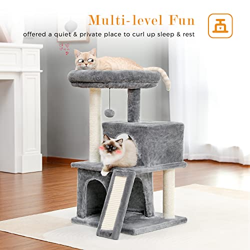 PAWZ Road Cat Tree Luxury Cat Tower with Double Condos, Spacious Perch, Fully Wrapped Scratching Sisal Post and Replaceable Dangling Balls Gray