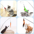 Hianjoo Feather Teaser Cat Toy Set 12 pcs, Interactive Toys for Cats 2 Retractable Cat Wand Funny Sticks and 10 Replacement Feather Teaser with Bell for Kitten Cat Catcher Having Fun Exercise Playing