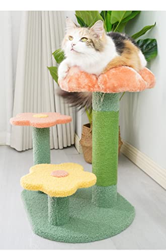 Cat Scratching Post, Mushroom Claw Scratcher Pole Natural Sisal Rope Scratching Board for Indoor Kitten Training Interactive Toys Activity Center Small Cats Tree Climbing Tower House Accessories (Flower cat Tree)