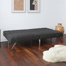 DHP Emily Futon Sofa Bed Modern Convertible Couch With Chrome Legs Quickly Converts into a Bed Black Faux Leather