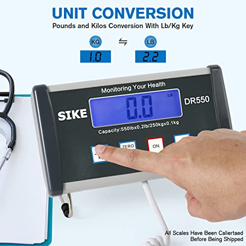 SIKE Professional Digital Floor Medical Scale, Portable - Easy to Read Digital Display - Heavy Duty - Home, Hospital & Physician Use - Pound & Kilogram Settings - 12" x 12.5" Platform - 550 lb Limit