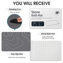 ZIKIBL Stone Bath Mat Diatomaceous Earth Bath Mat Super Absorbent Diatomite Stone Bath Mats for Bathroom Quick-Drying Non-Slip Bath Stone Mat Easy to Clean Stone Shower Mat(24 * 16'' Grey)