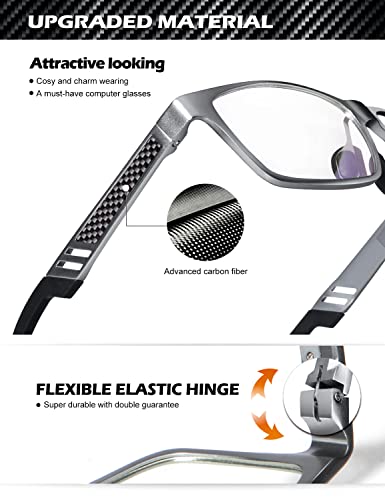 Blue Light Blocking Glasses for men women Classic Rectangle Blue Light Glasses Lightweight Eyeglasses Frame, 02-gunmetal