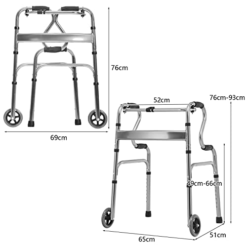 Costway Folding Walker, 200KG Weight Capacity Aluminum Alloy Adult Walker w/ Unidirectional Wheels & Bi-Level Armrests, 7-Height Adjustable, Fixed Mode & Interactive Mode, Lightweight Portable Medical Walking Aid for Senior, Elderly, Disabled, Outside & I