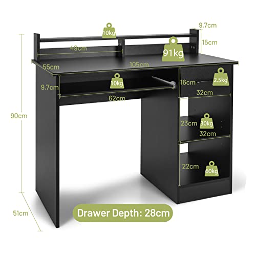 Giantex Computer Desk w/Drawer & Keyboard Tray, Modern Study Writing Desk w/Desktop Hutch, Display Shelf & Adjustable Storage Shelf, Home Office Workstation, Wood PC Laptop Desk (Black)